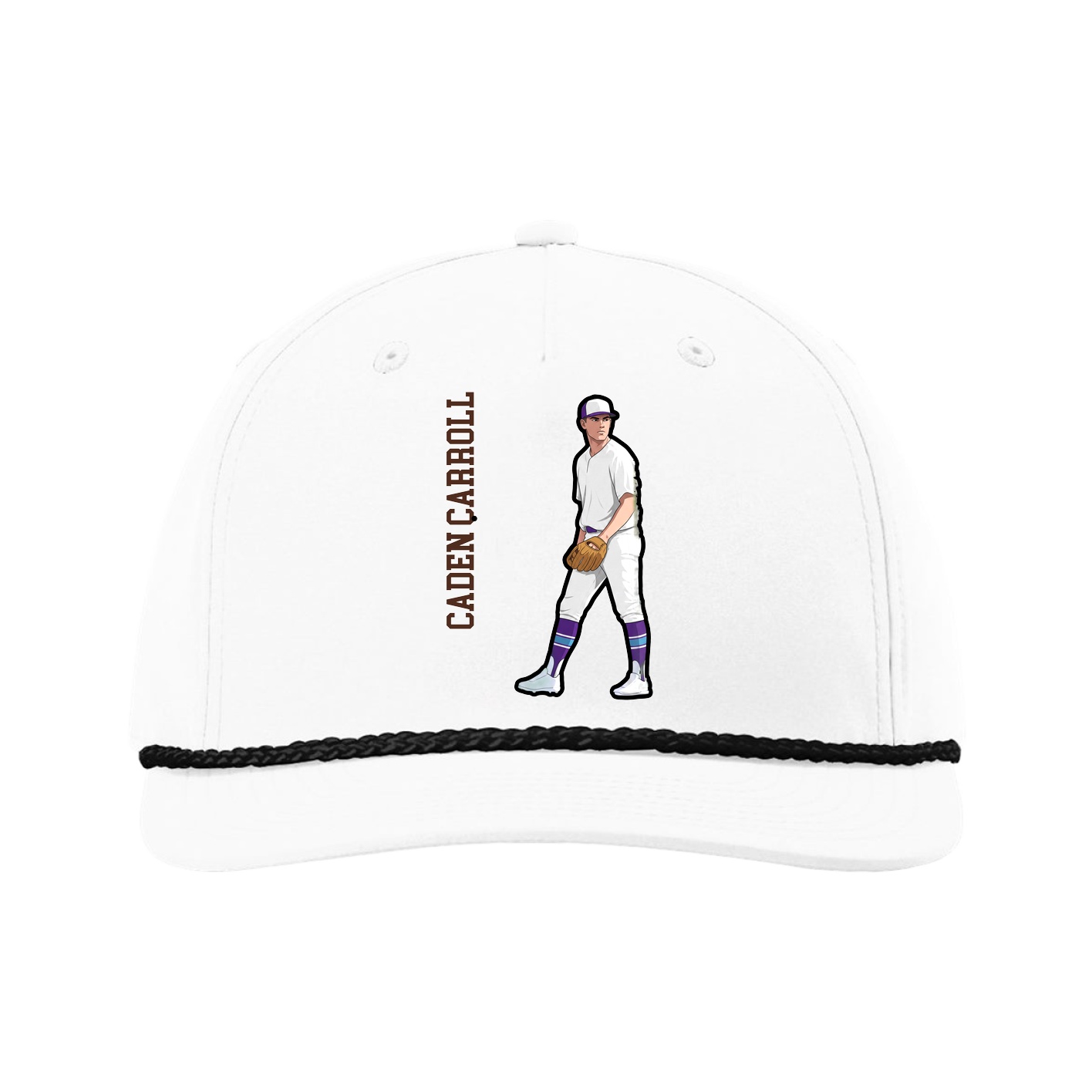 Five-Panel Classic Rope Cap — Name Vertical in White