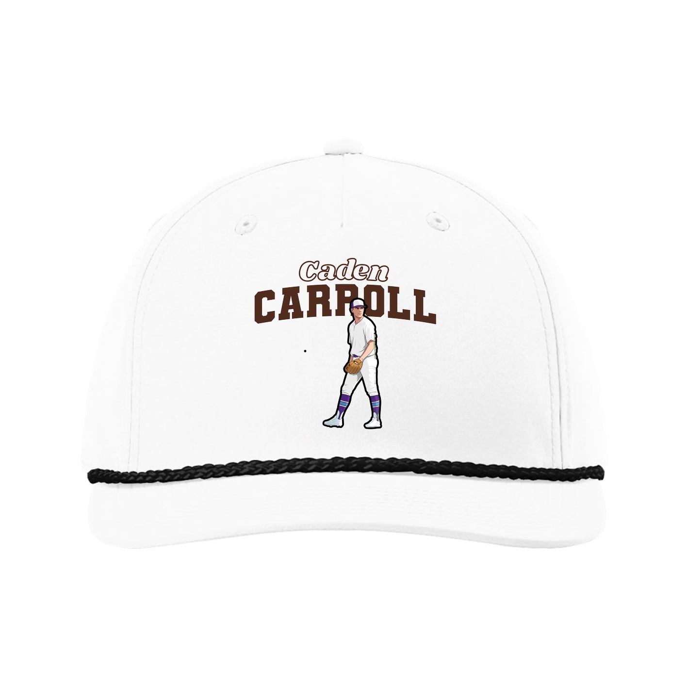 Five-Panel Classic Rope Cap — Name Arch in White