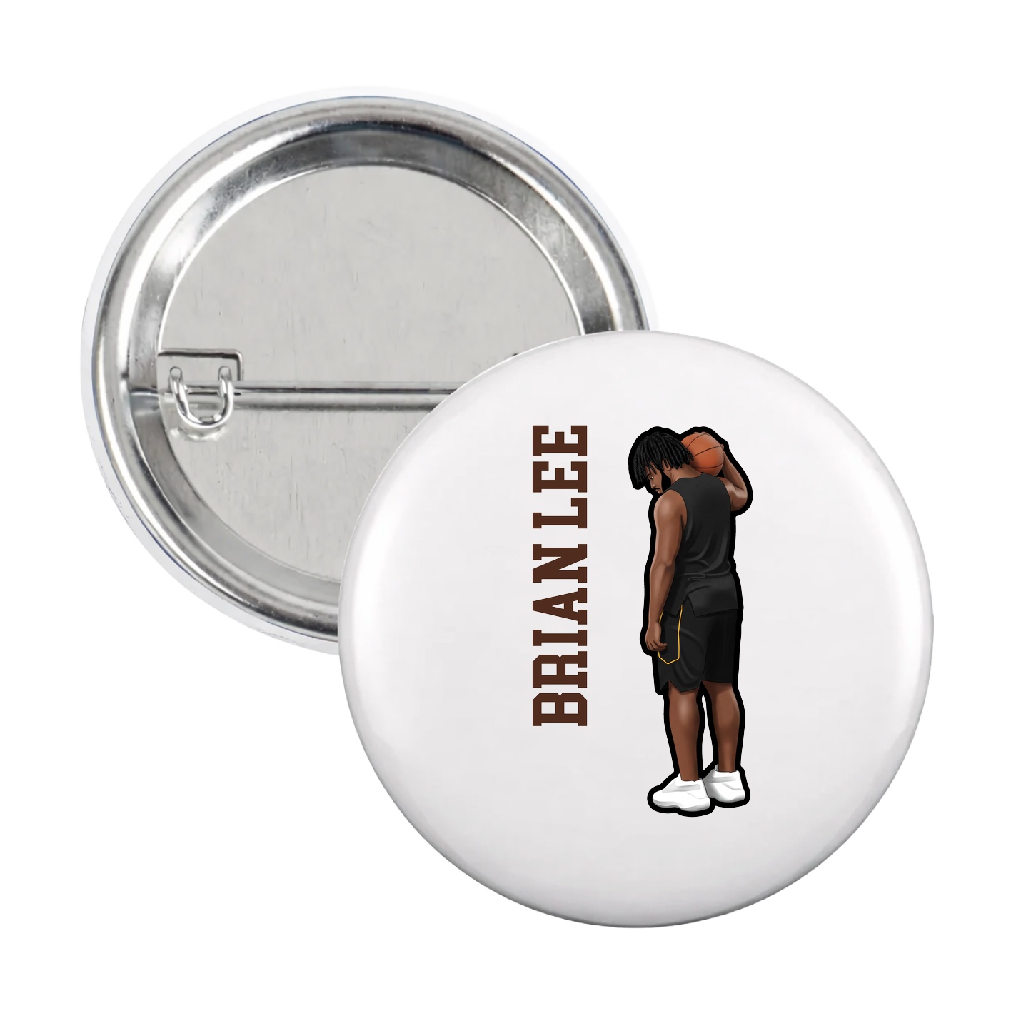 Game Day Button — Name Vertical in White