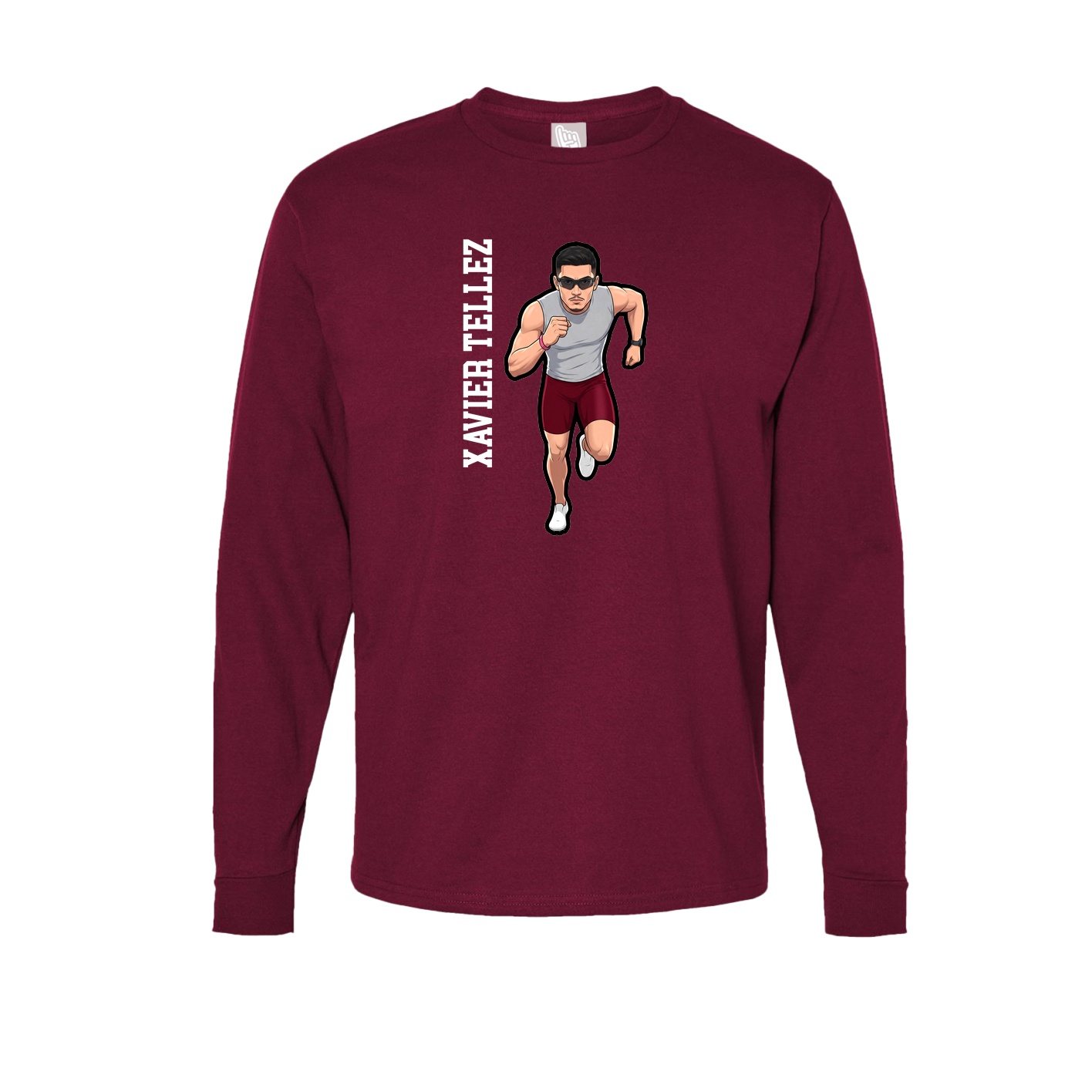 Long Sleeve Tee — Name Vertical in Cardinal