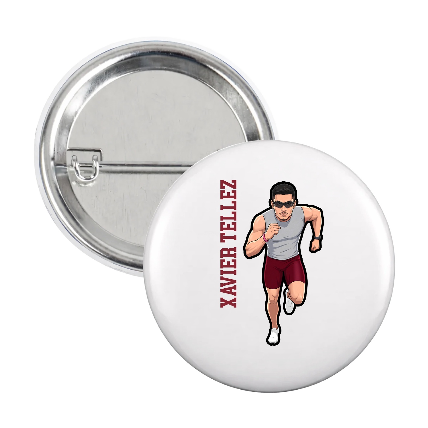 Game Day Button — Name Vertical in White