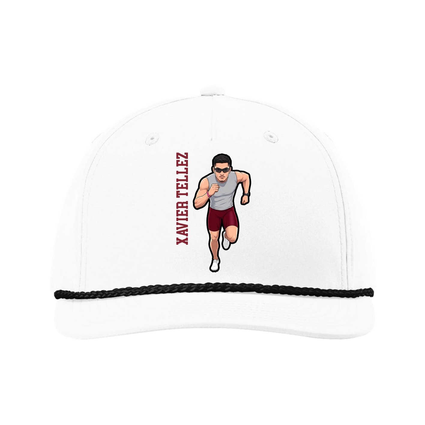 Five-Panel Classic Rope Cap — Name Vertical in White