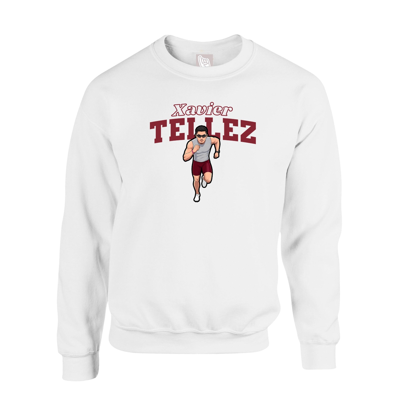 Fleece Crew — Name Arch in White