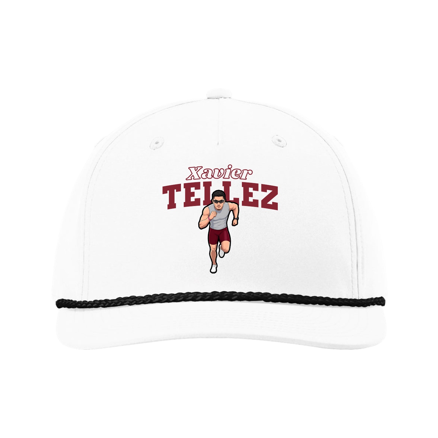 Five-Panel Classic Rope Cap — Name Arch in White