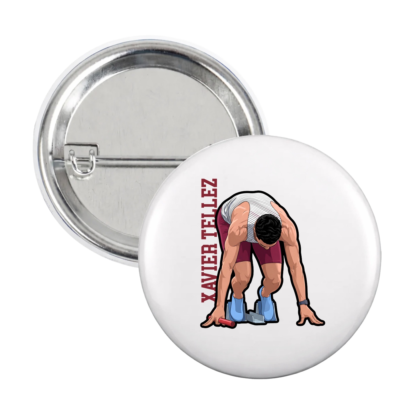 Game Day Button — Name Vertical in White