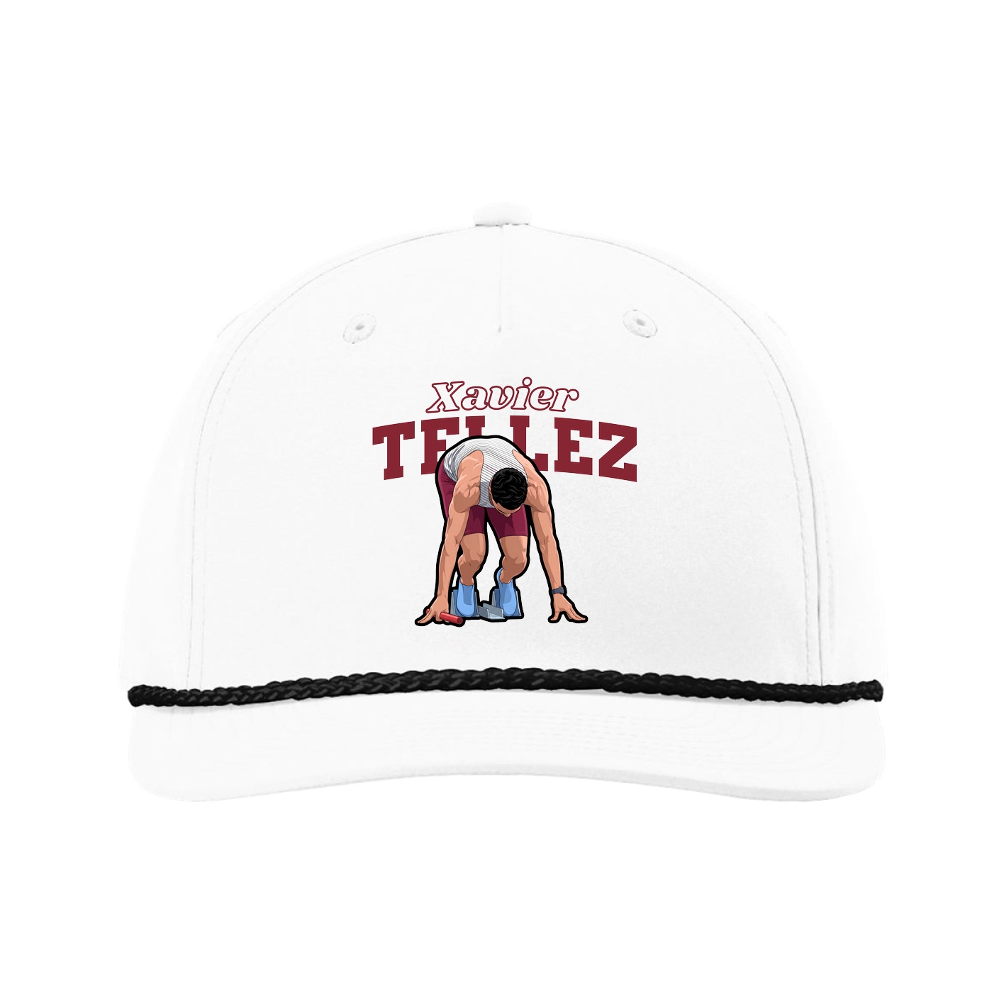Five-Panel Classic Rope Cap — Name Arch in White