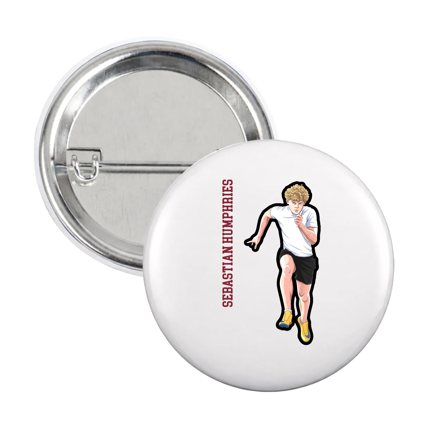 Game Day Button — Name Vertical in White