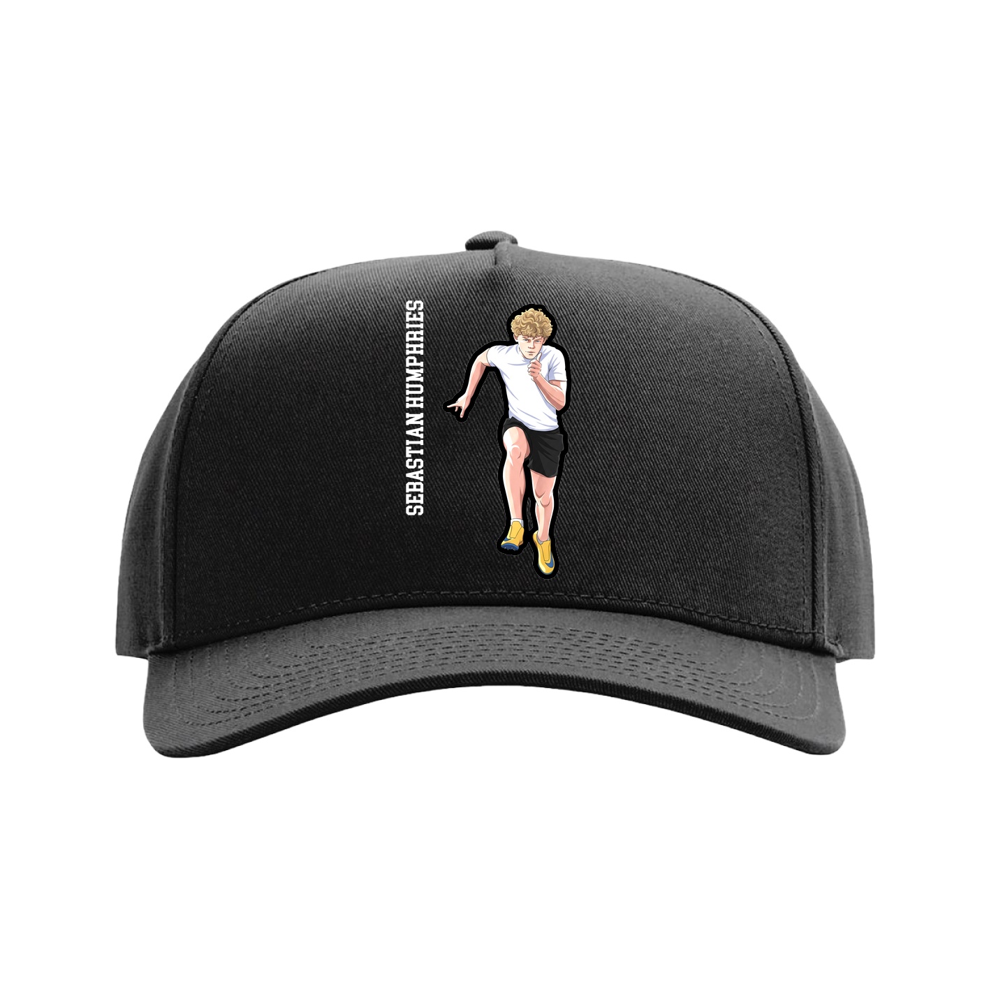 Full Fabric Five-Panel Champ Cap — Name Vertical in Black