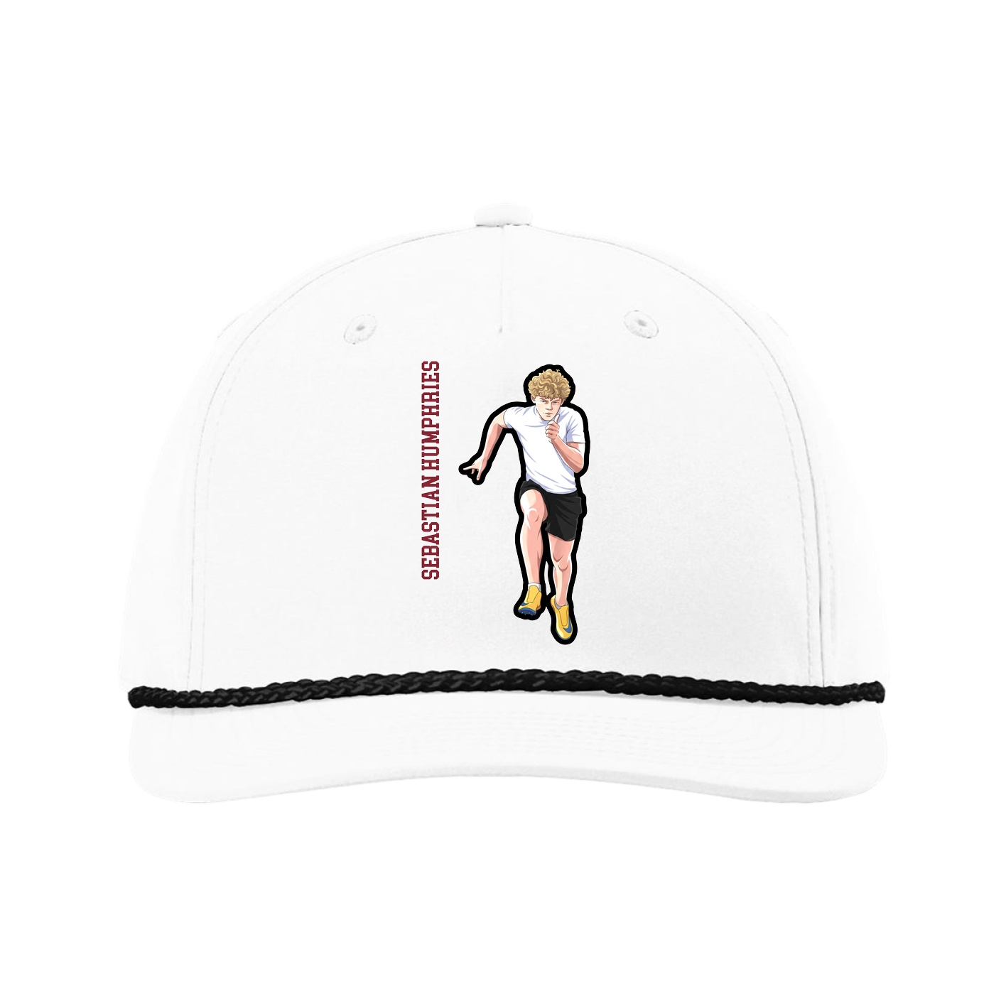 Five-Panel Classic Rope Cap — Name Vertical in White
