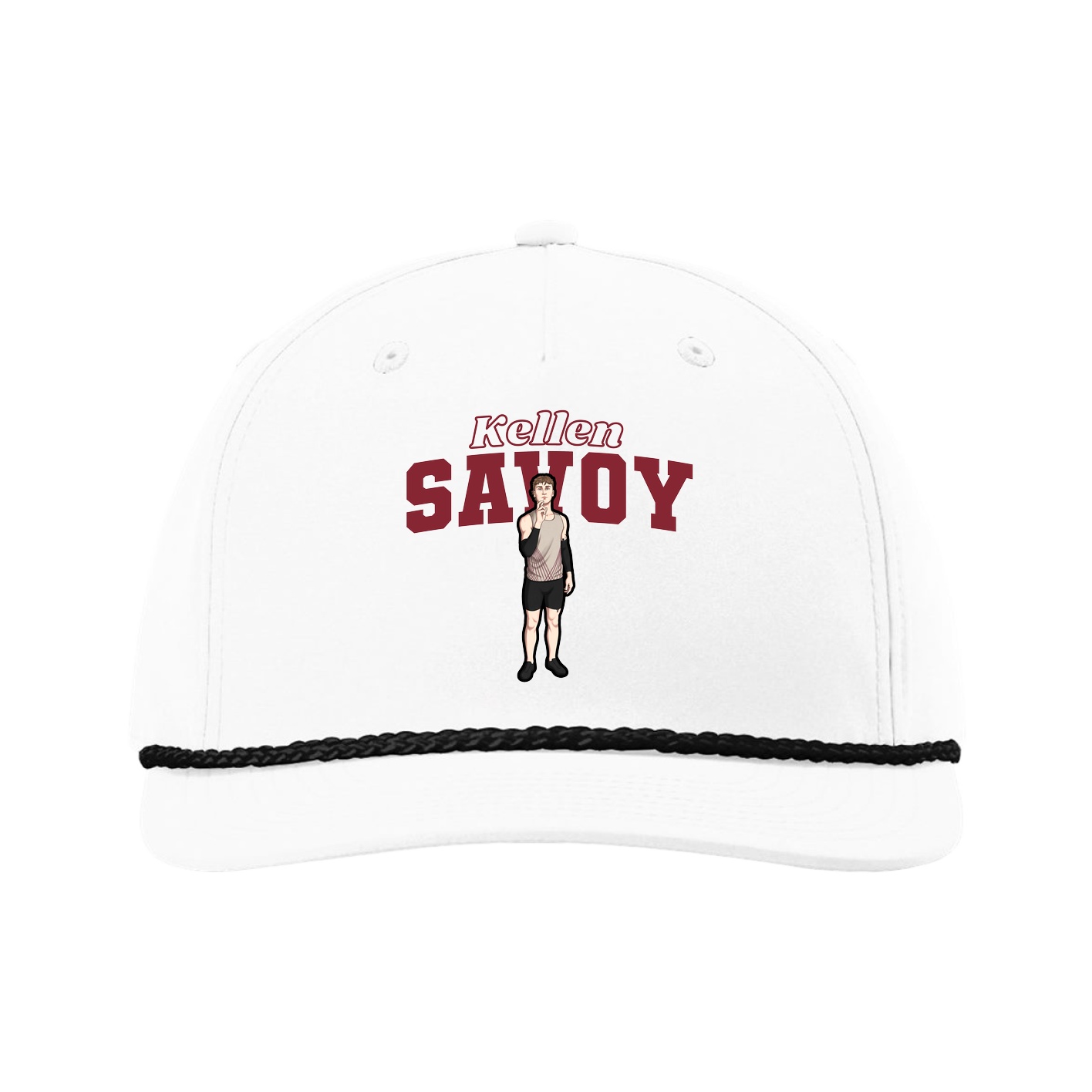 Five-Panel Classic Rope Cap — Name Arch in White
