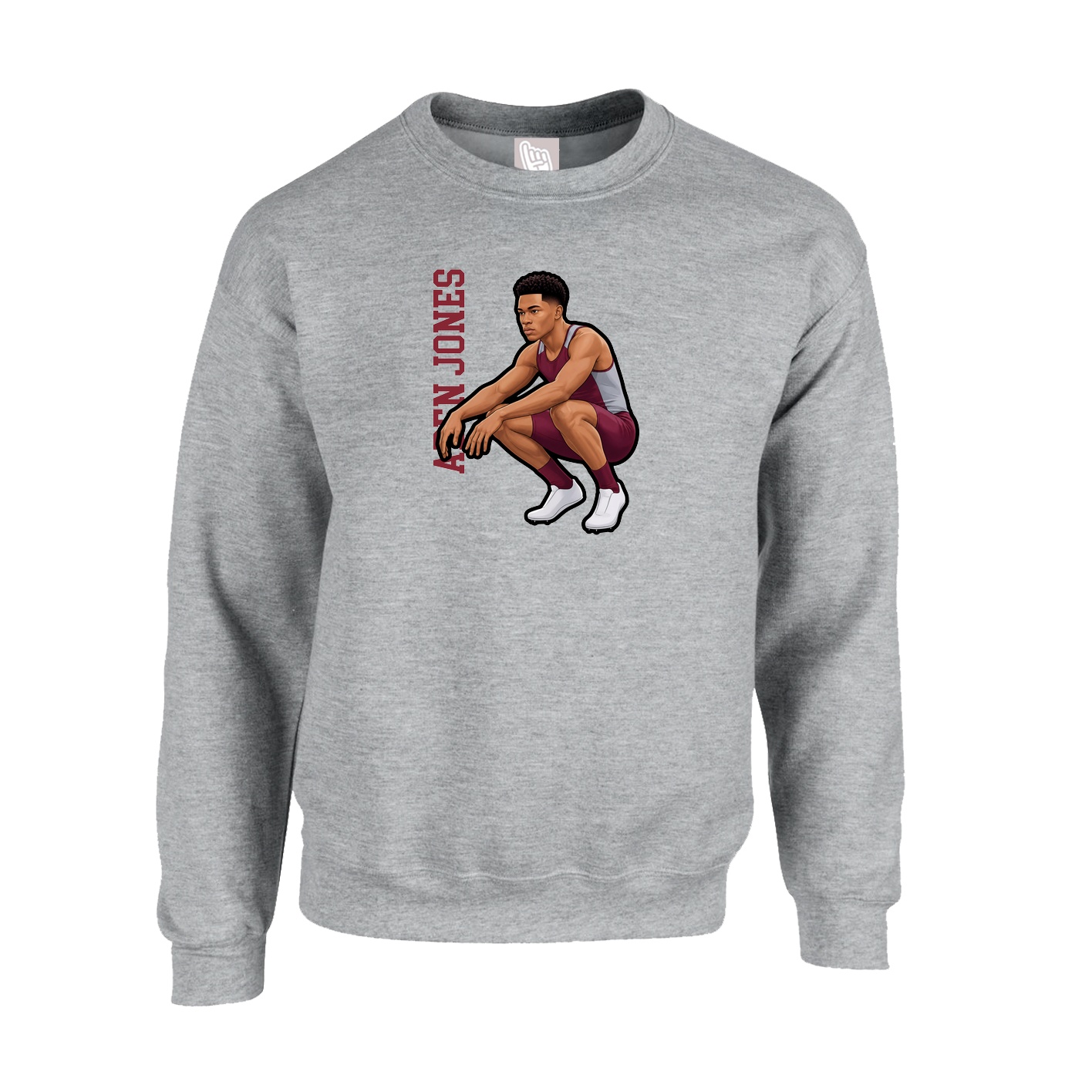 Fleece Crew — Name Vertical in Grey