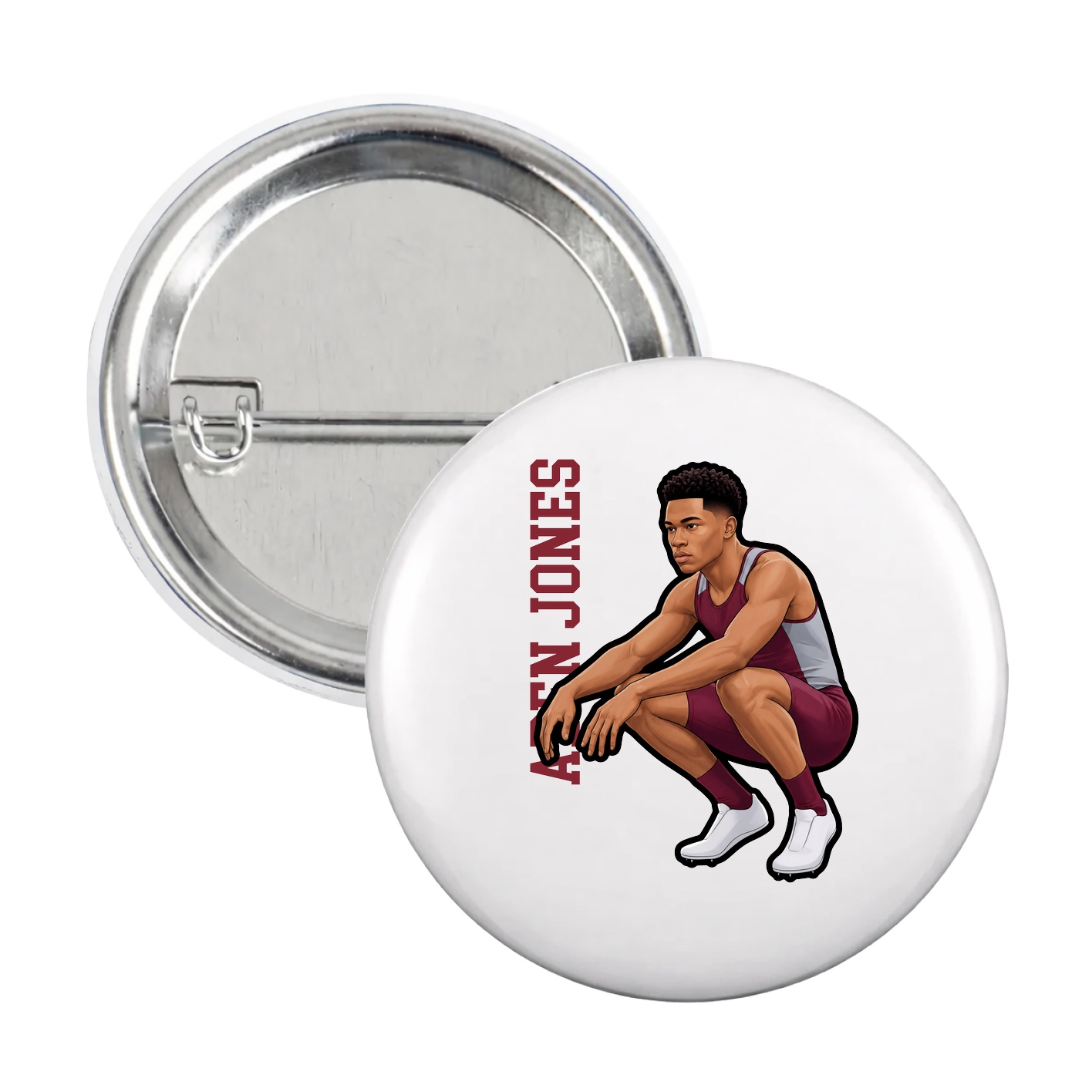 Game Day Button — Name Vertical in White