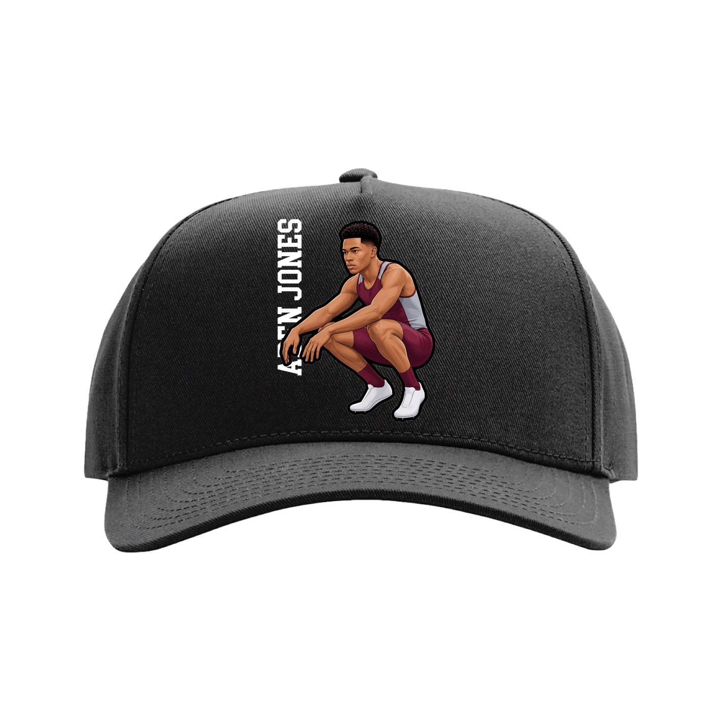 Full Fabric Five-Panel Champ Cap — Name Vertical in Black
