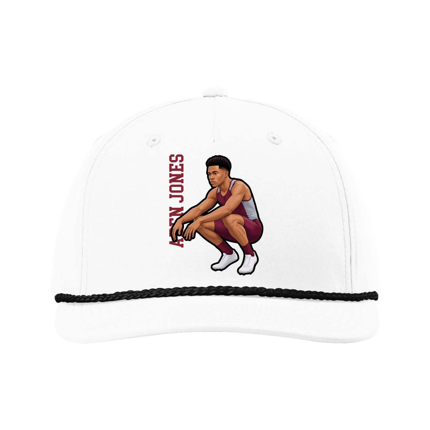 Five-Panel Classic Rope Cap — Name Vertical in White