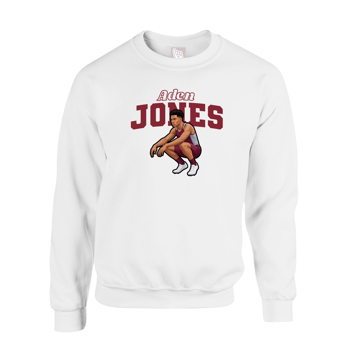 Fleece Crew — Name Arch in White