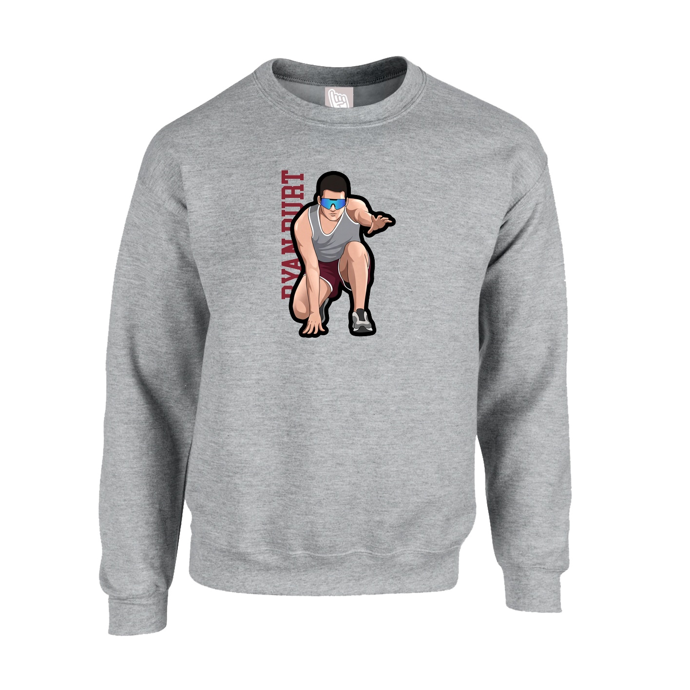 Fleece Crew — Name Vertical in Grey
