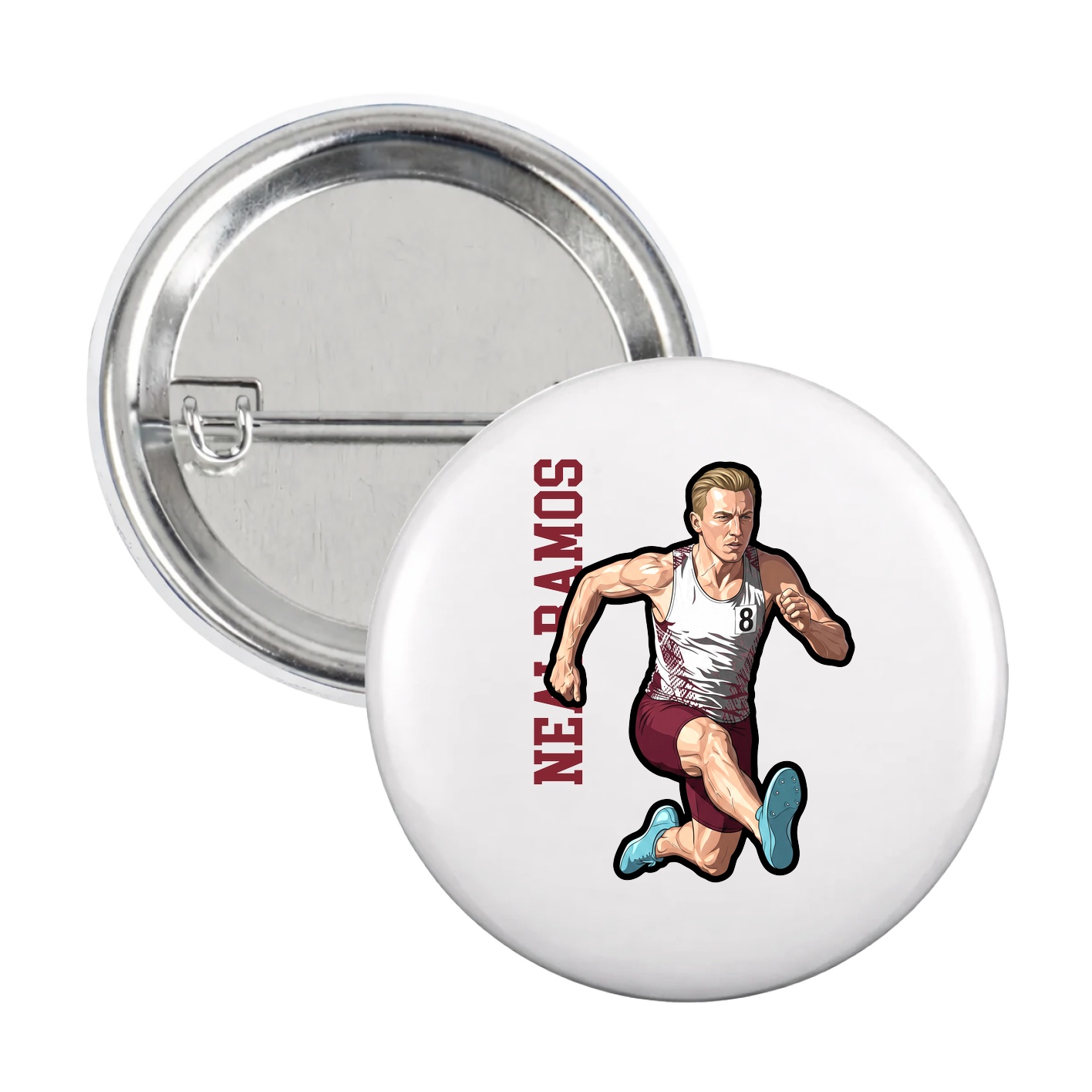 Game Day Button — Name Vertical in White