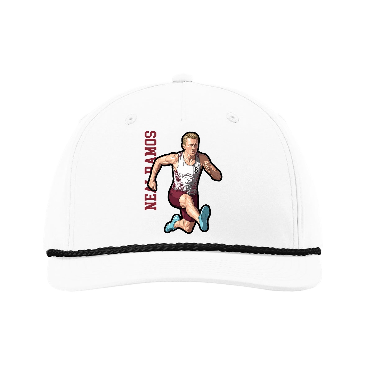 Five-Panel Classic Rope Cap — Name Vertical in White