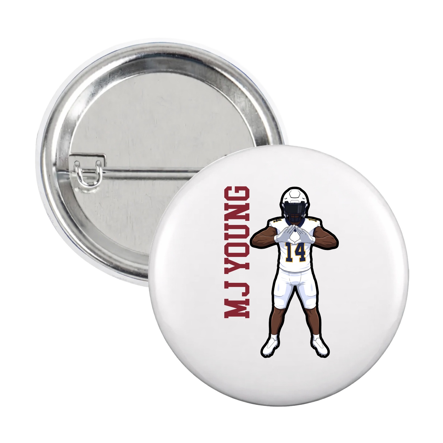 Game Day Button — Name Vertical in White