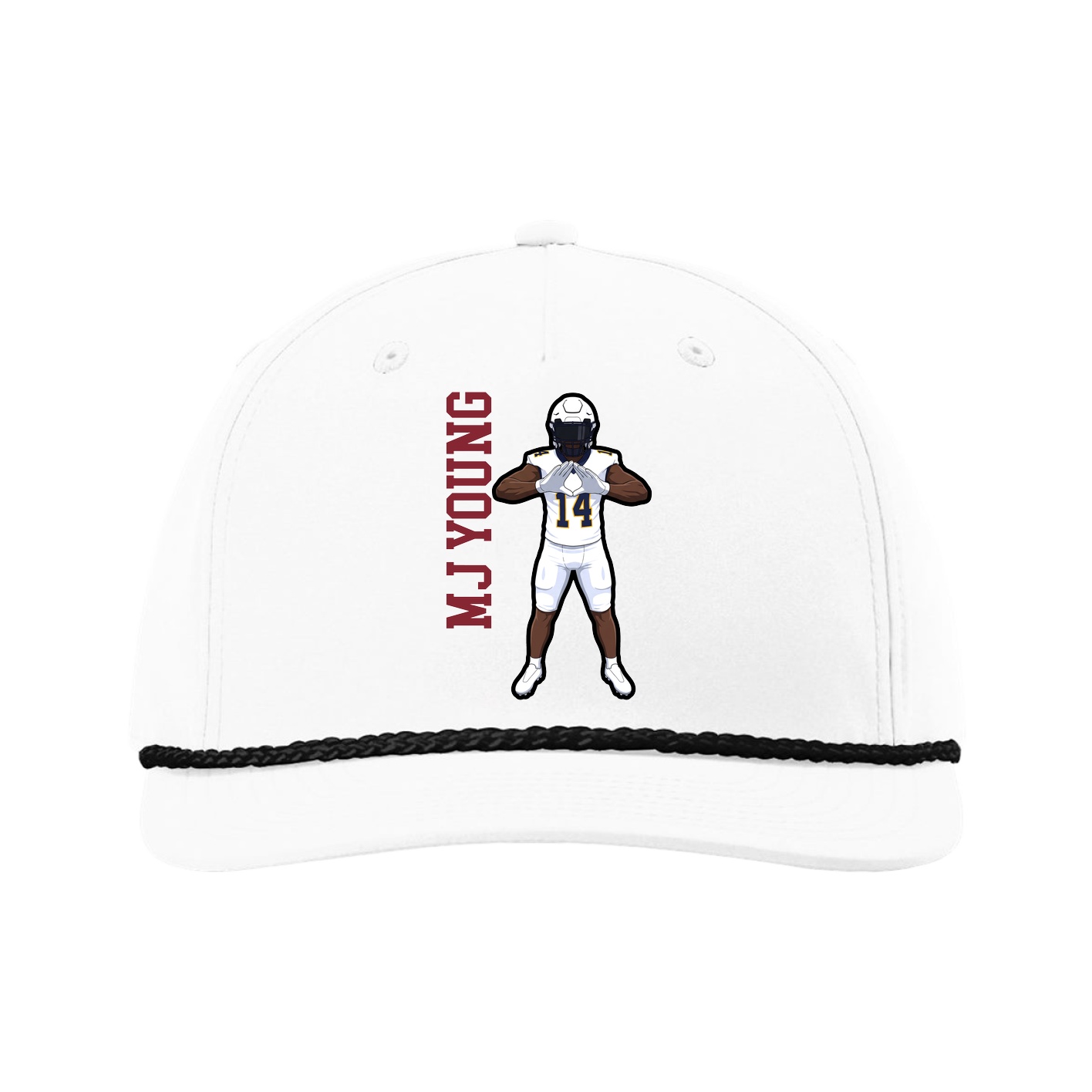 Five-Panel Classic Rope Cap — Name Vertical in White