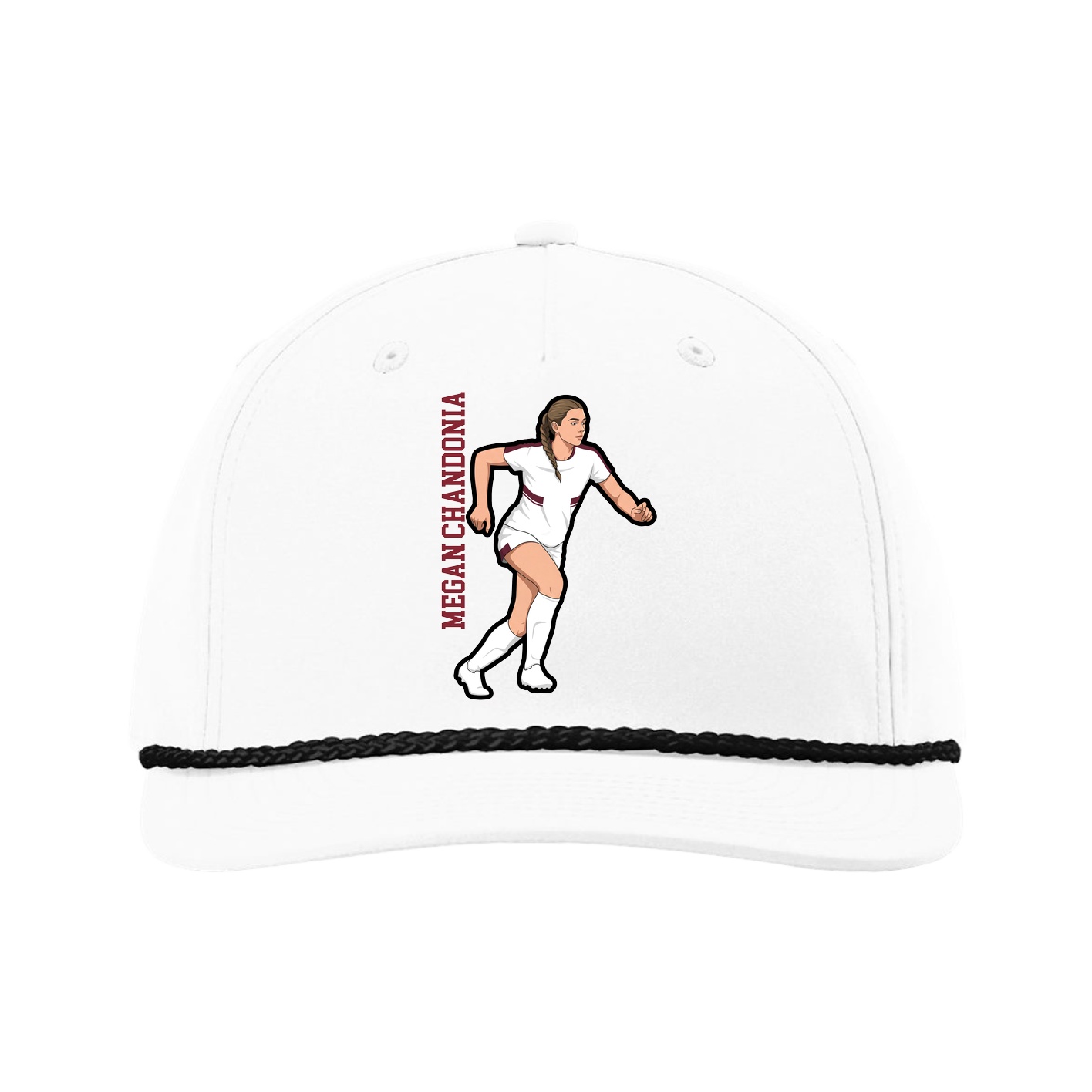 Five-Panel Classic Rope Cap — Name Vertical in White