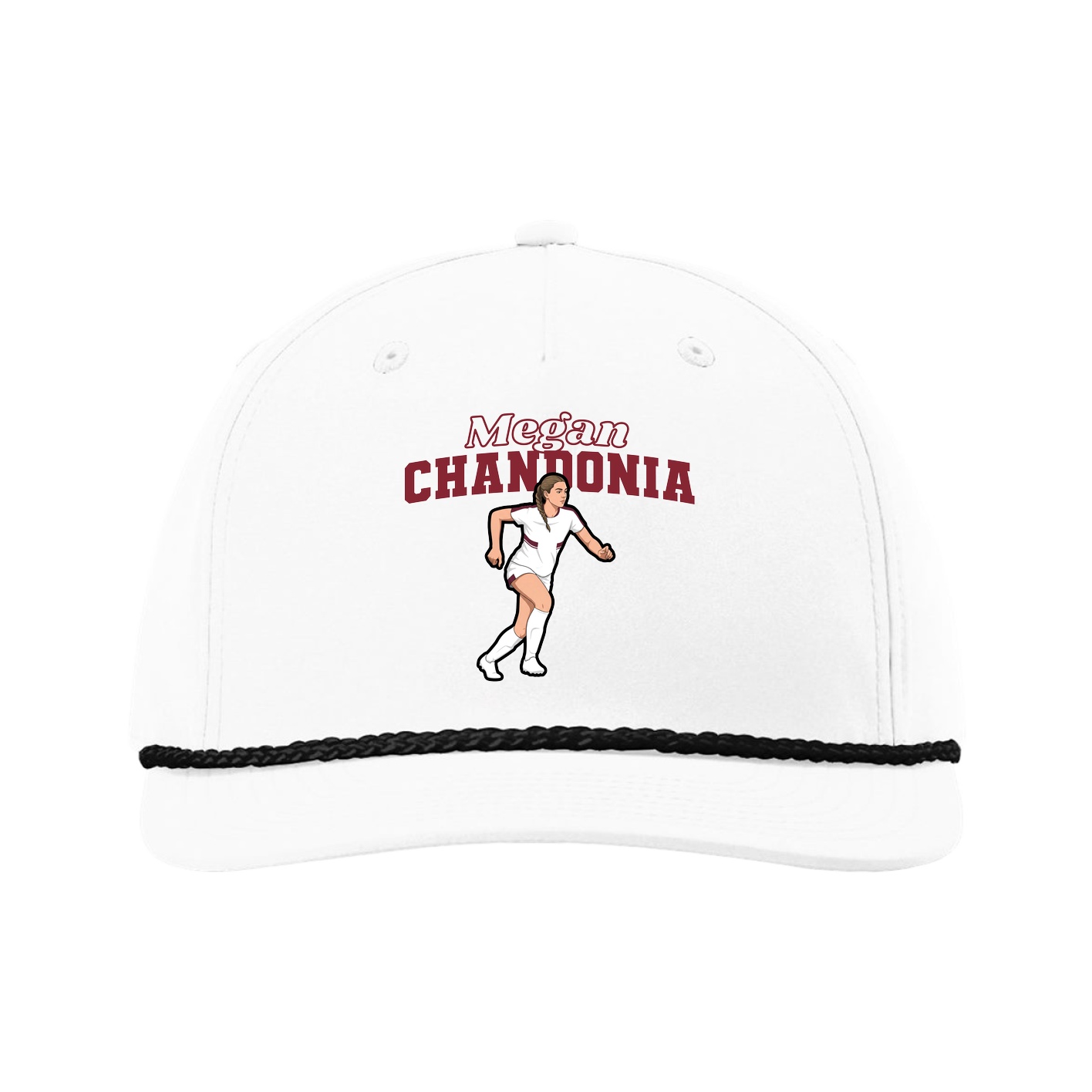 Five-Panel Classic Rope Cap — Name Arch in White