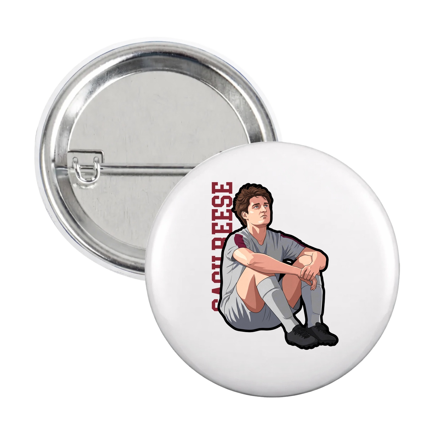 Game Day Button — Name Vertical in White