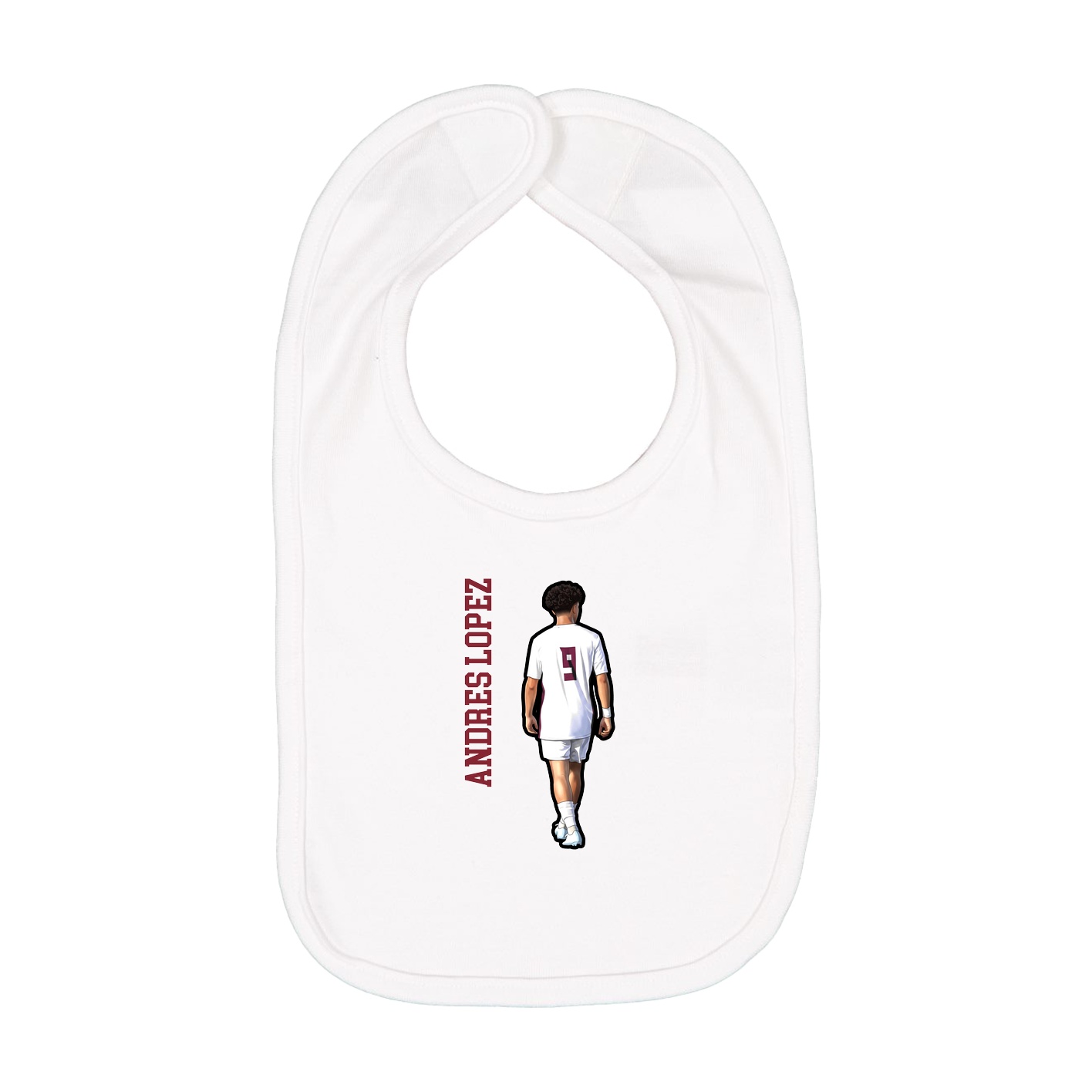 Infant Bib — Name Vertical in White