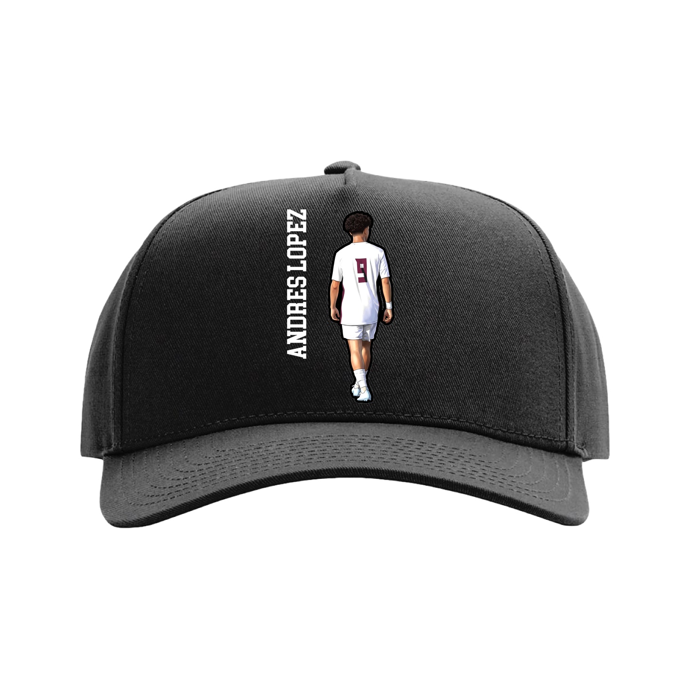 Full Fabric Five-Panel Champ Cap — Name Vertical in Black