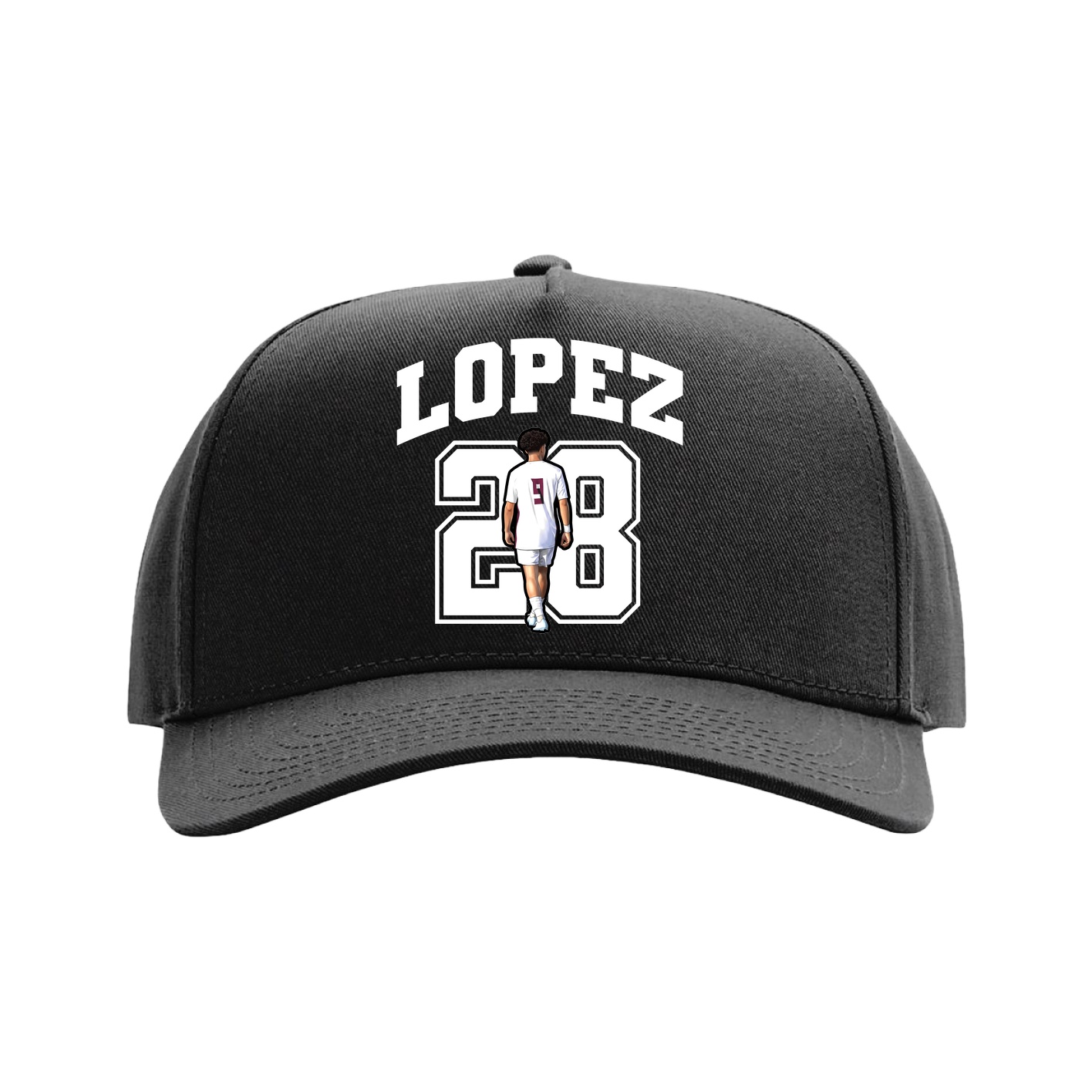 Full Fabric Five-Panel Champ Cap — Number in Black