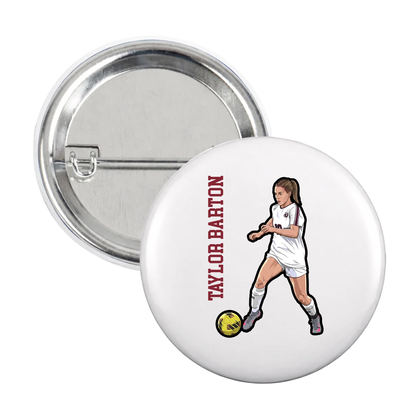 Game Day Button — Name Vertical in White