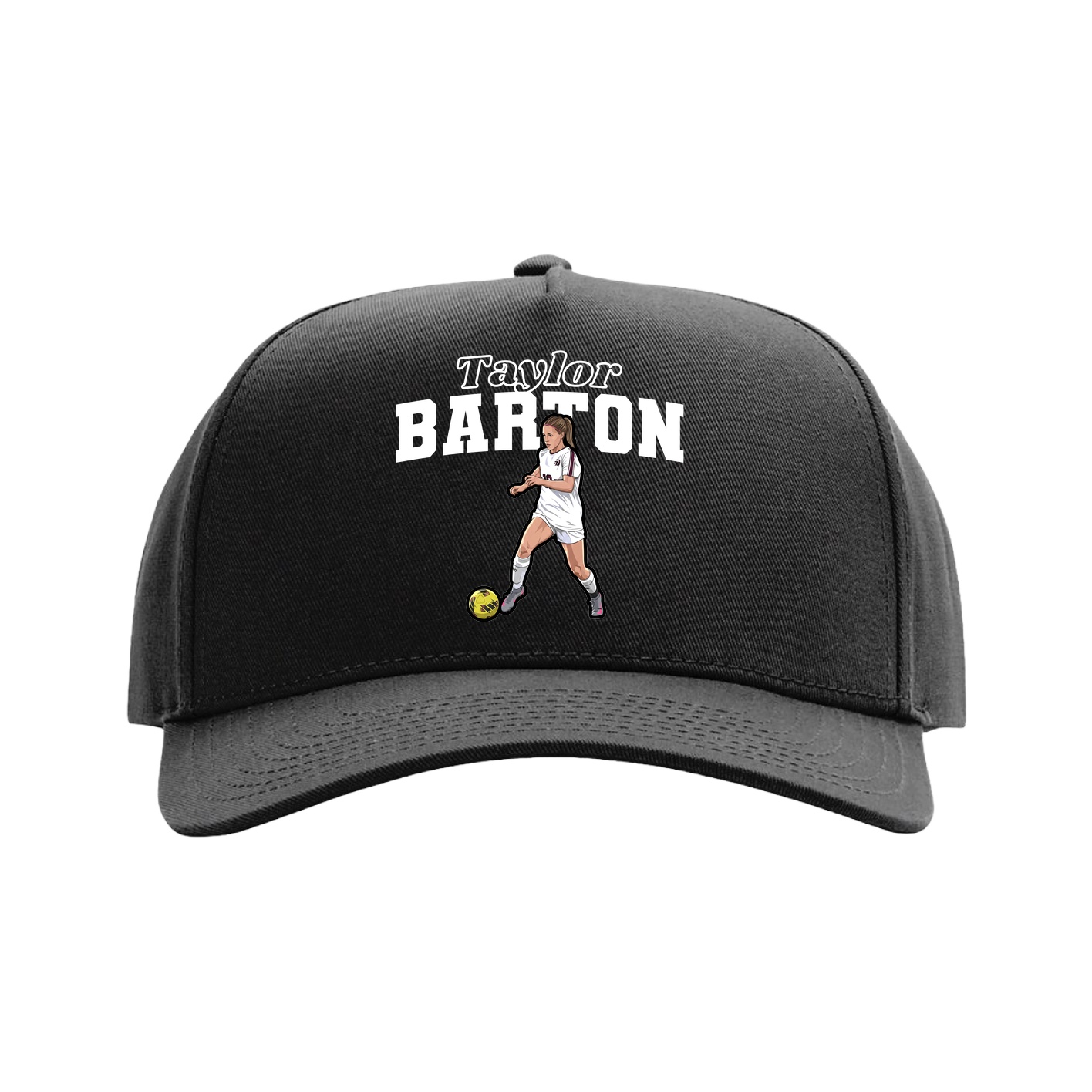 Full Fabric Five-Panel Champ Cap — Name Arch in Black