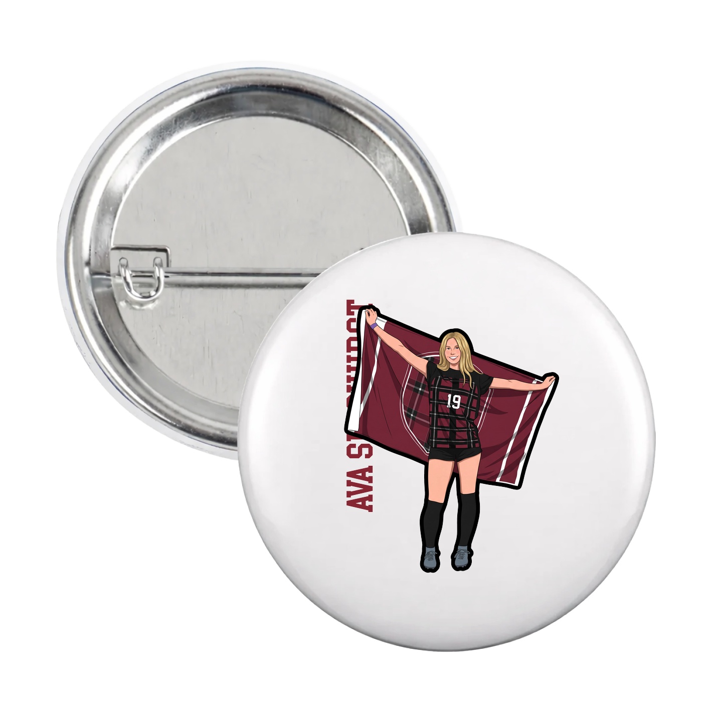 Game Day Button — Name Vertical in White