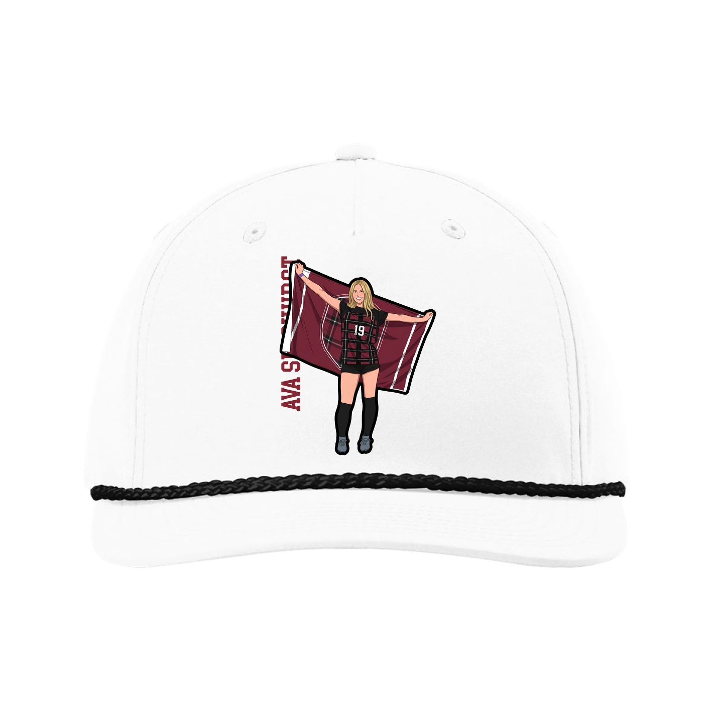 Five-Panel Classic Rope Cap — Name Vertical in White