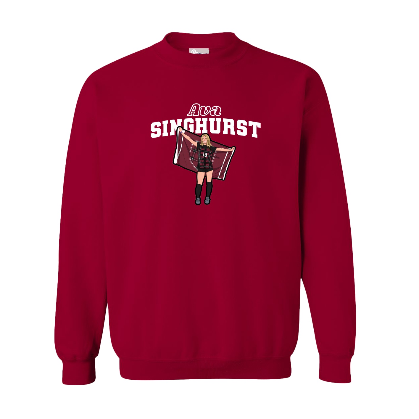 Fleece Crew — Name Arch in Cardinal