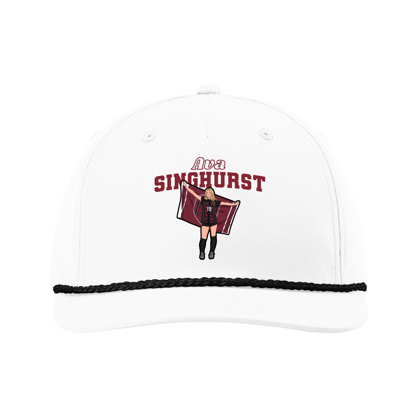 Five-Panel Classic Rope Cap — Name Arch in White