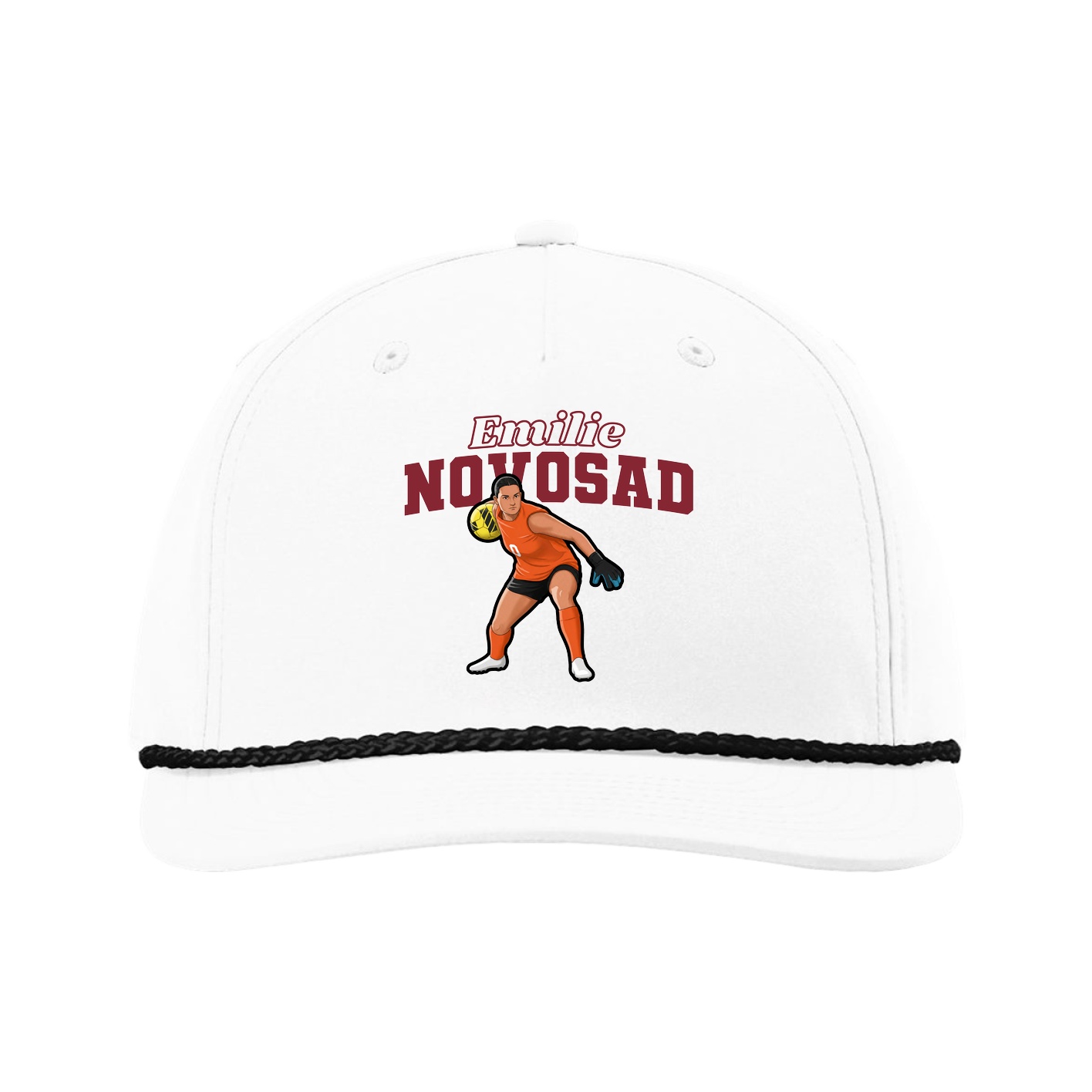 Five-Panel Classic Rope Cap — Name Arch in White