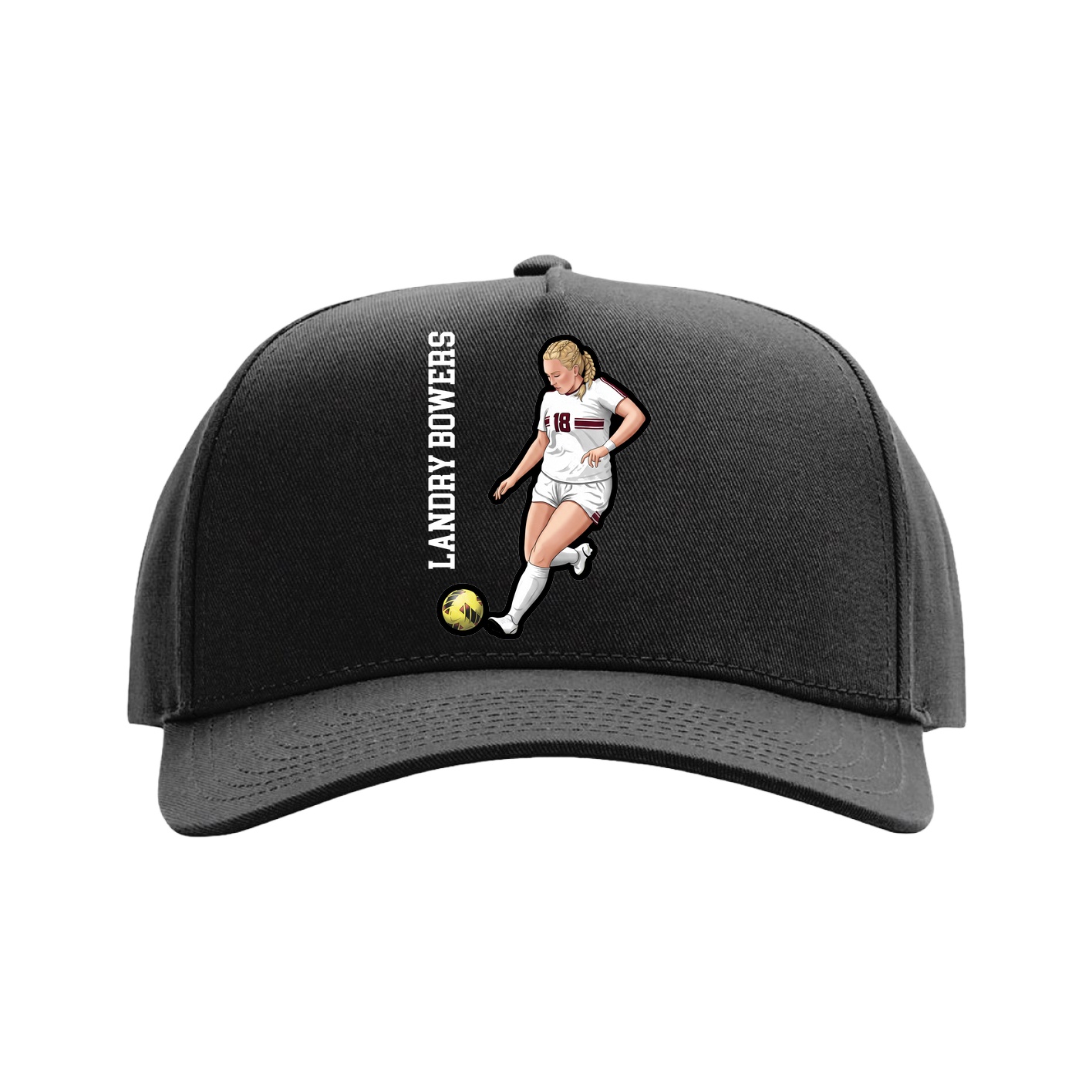Full Fabric Five-Panel Champ Cap — Name Vertical in Black