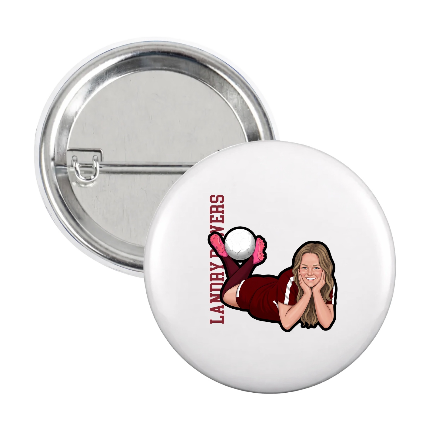 Game Day Button — Name Vertical in White
