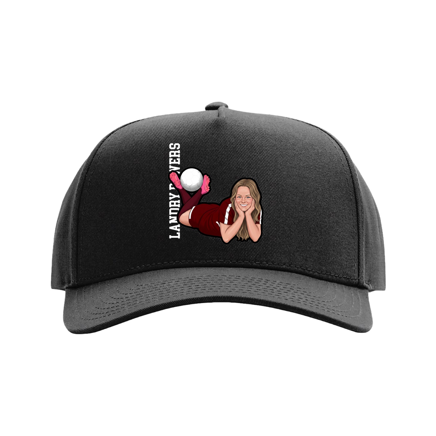 Full Fabric Five-Panel Champ Cap — Name Vertical in Black