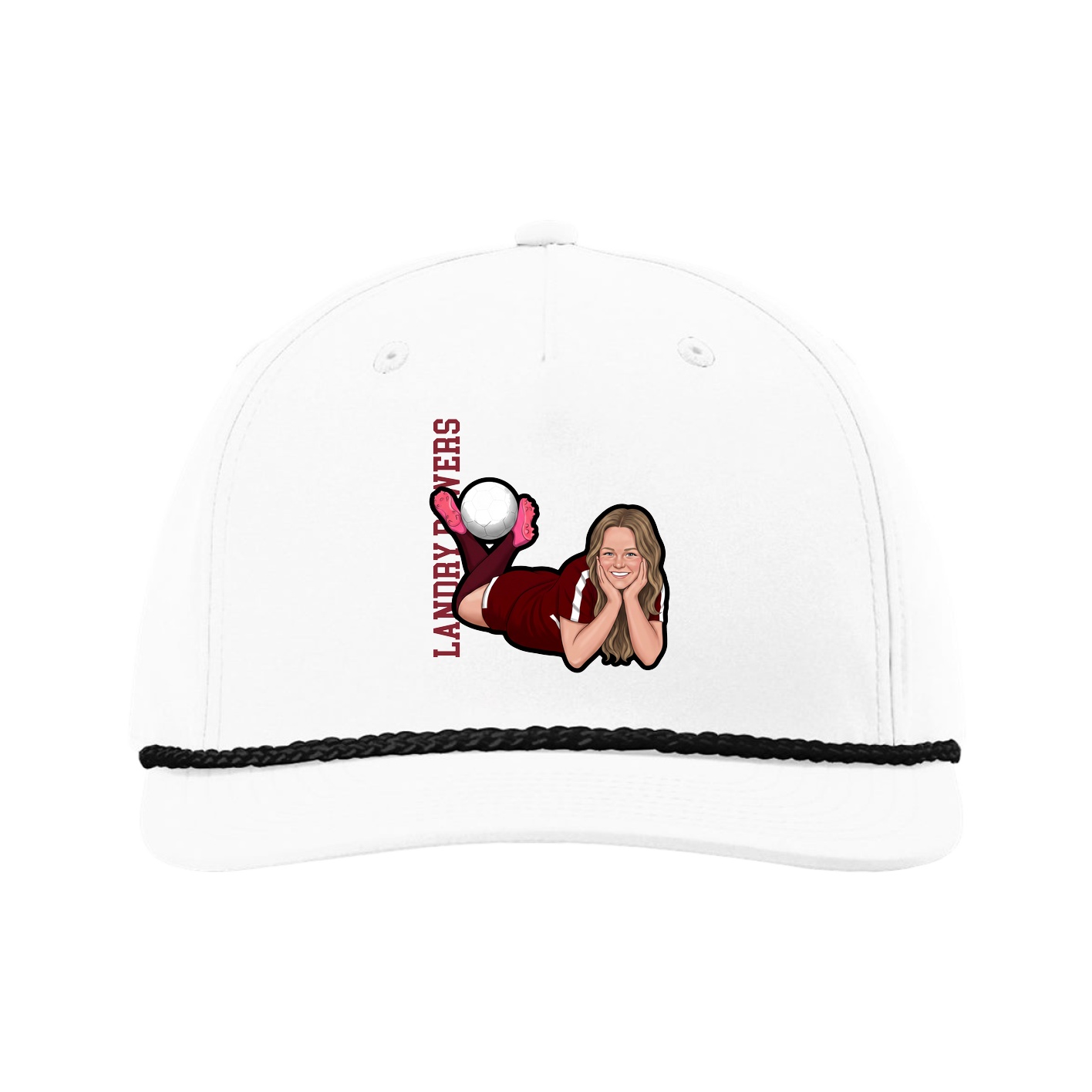 Five-Panel Classic Rope Cap — Name Vertical in White