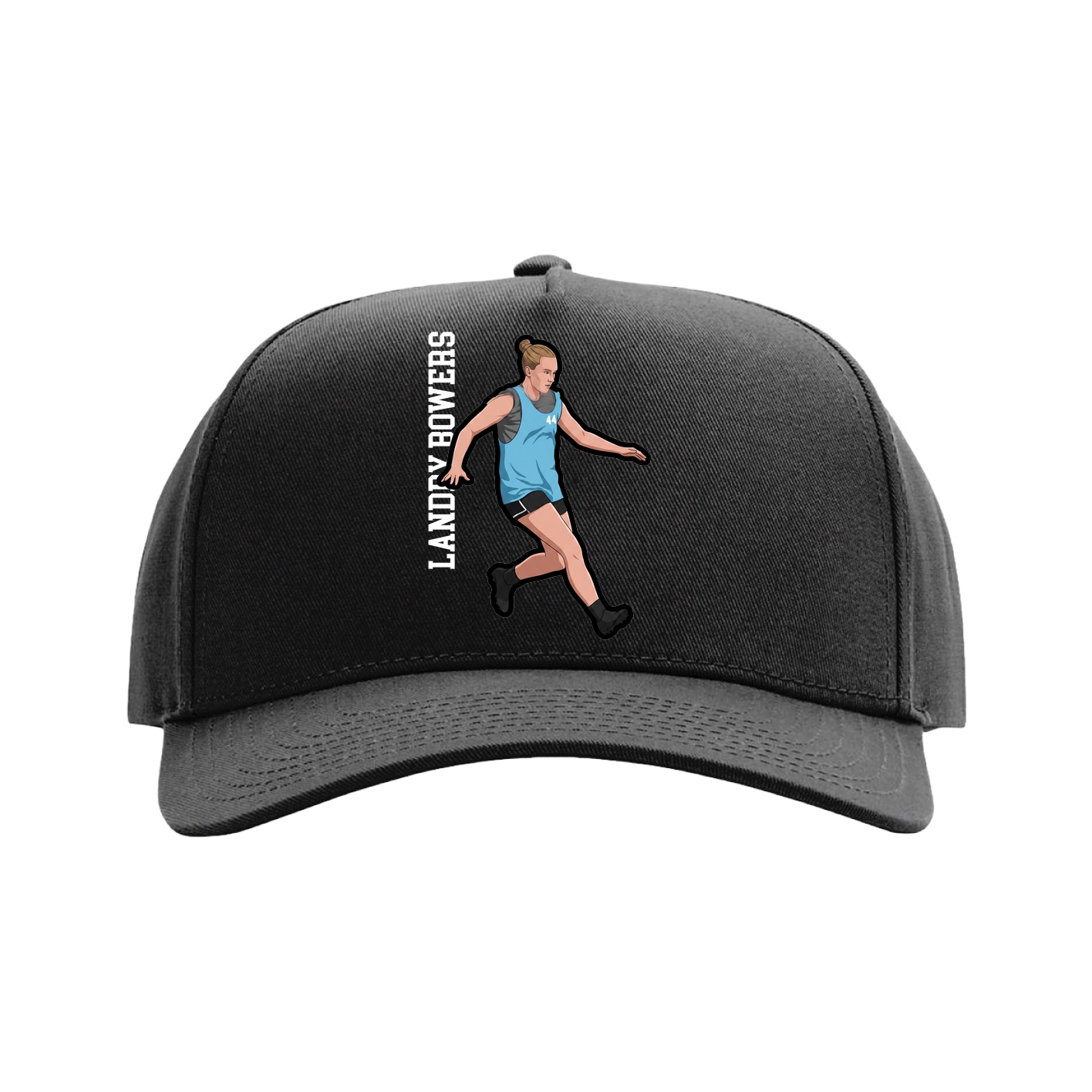 Full Fabric Five-Panel Champ Cap — Name Vertical in Black