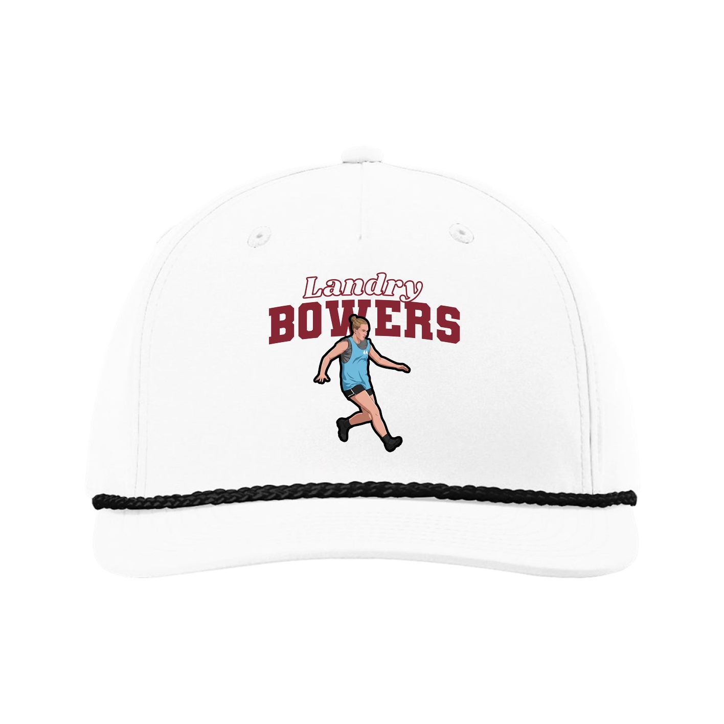 Five-Panel Classic Rope Cap — Name Arch in White