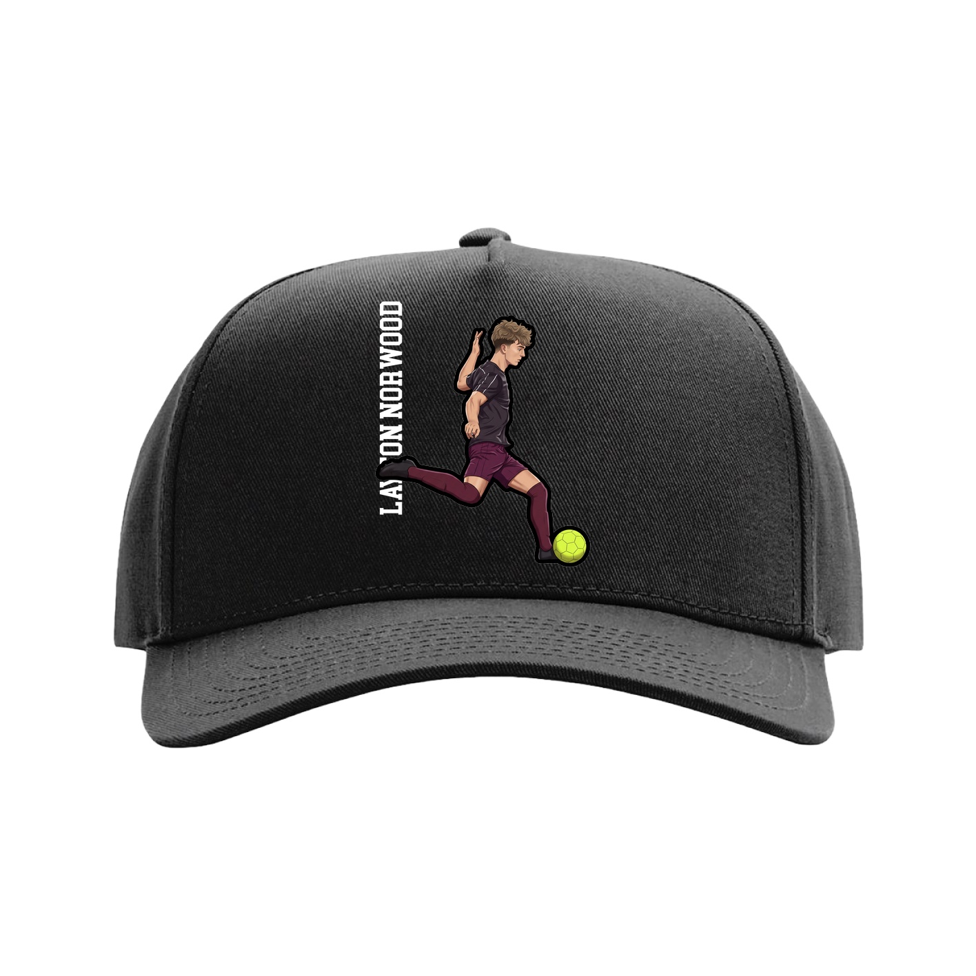 Full Fabric Five-Panel Champ Cap — Name Vertical in Black