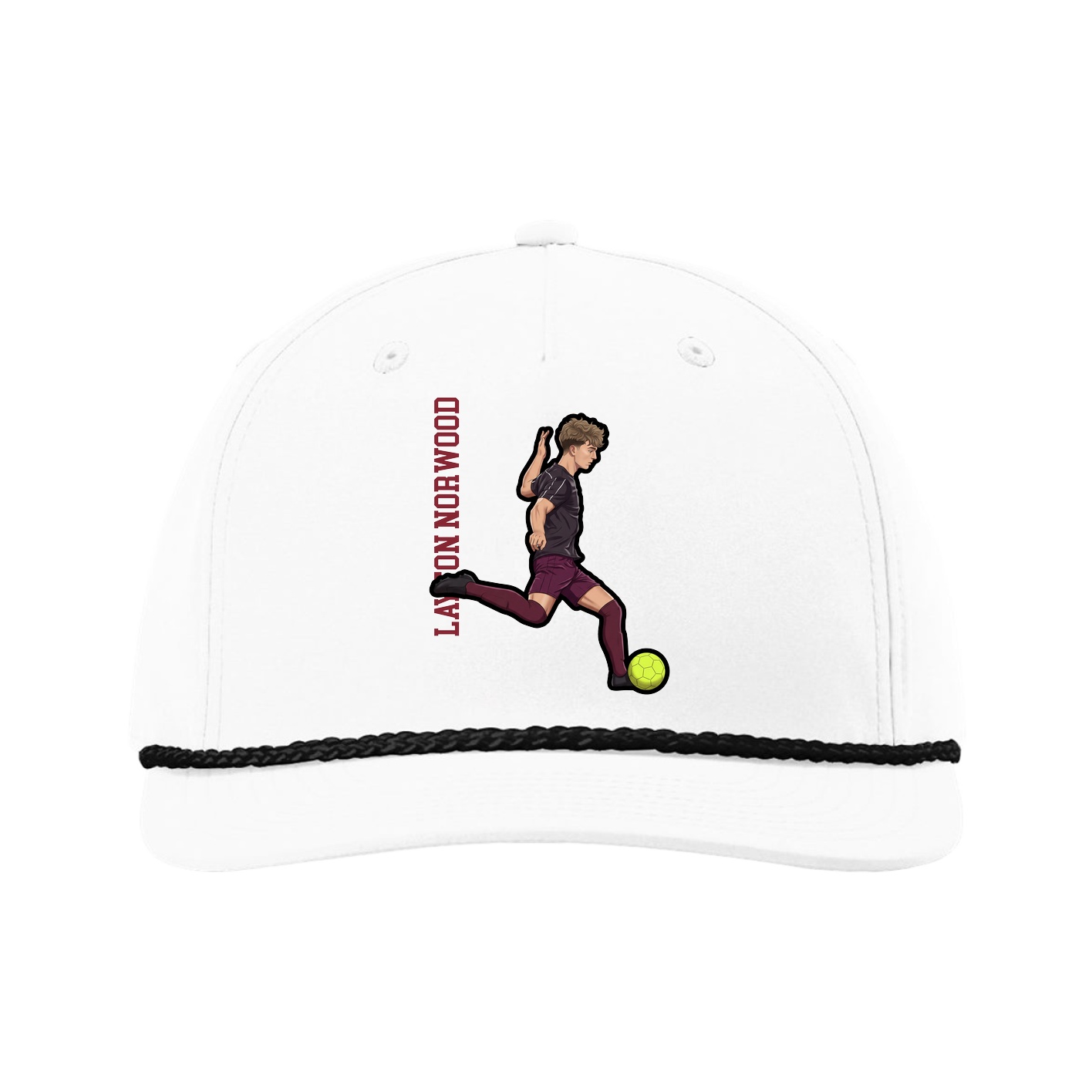 Five-Panel Classic Rope Cap — Name Vertical in White
