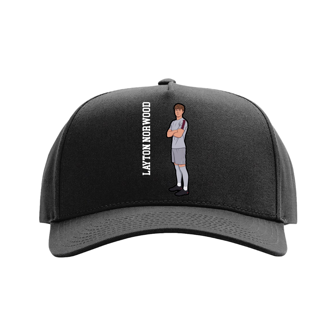 Full Fabric Five-Panel Champ Cap — Name Vertical in Black