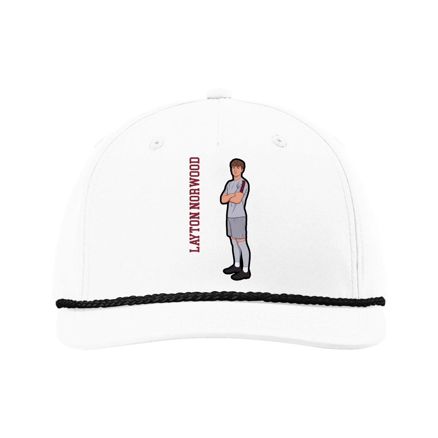 Five-Panel Classic Rope Cap — Name Vertical in White
