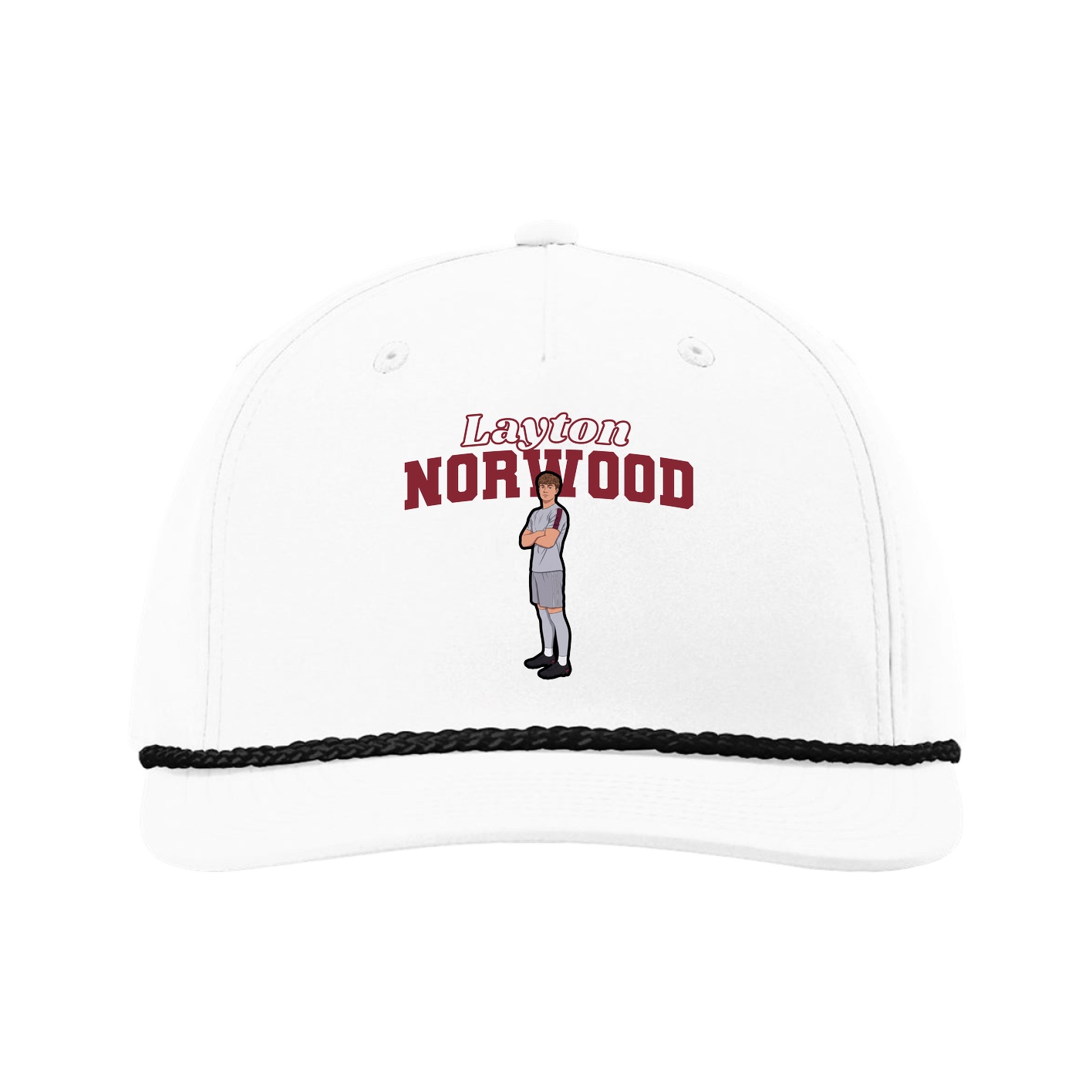 Five-Panel Classic Rope Cap — Name Arch in White