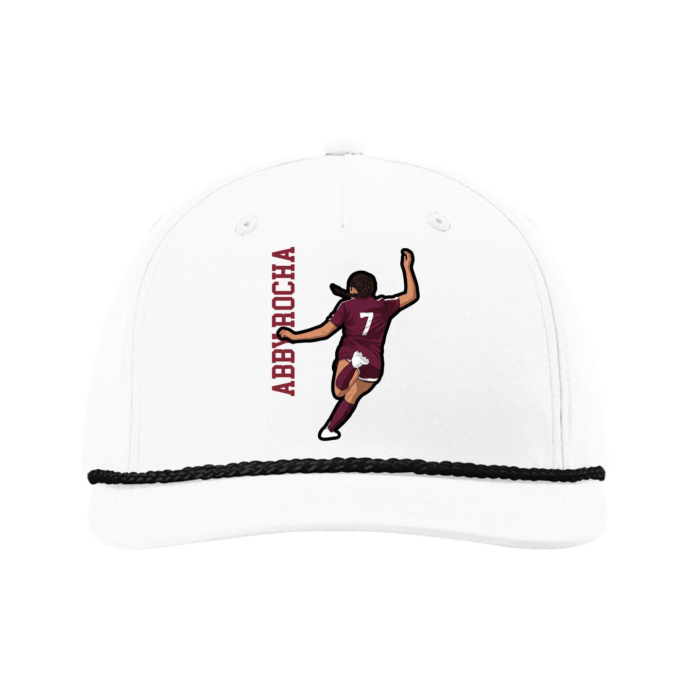 Five-Panel Classic Rope Cap — Name Vertical in White