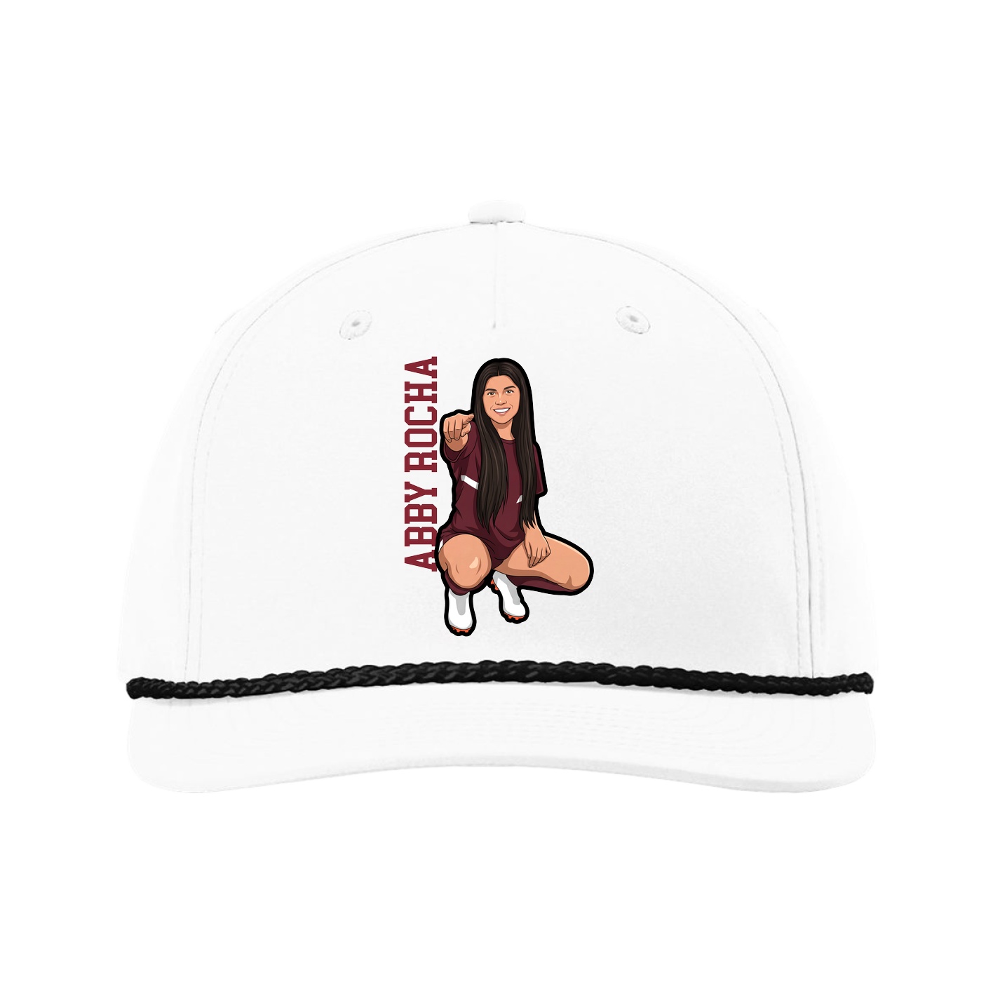 Five-Panel Classic Rope Cap — Name Vertical in White
